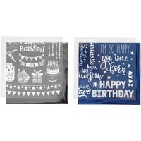 Creativ Company Deco folie en transfervel, verjaardag, vel 15x15 cm, donkerblauw, zilver, 2x2 vel/ 1 doos