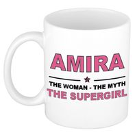 Naam cadeau mok/ beker Amira The woman, The myth the supergirl 300 ml - Naam mokken - thumbnail