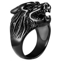 Heren ring edelstaal Wolf Zwart - thumbnail