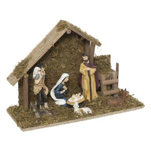 Complete kerststal - L20 x B12 x H30 cm - met 7x kerst beelden - polyresin