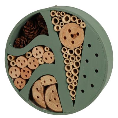 Insectenhotel rond - hout - groen - 25 x 6,5 cm - bijenhotel / Insectenhuis