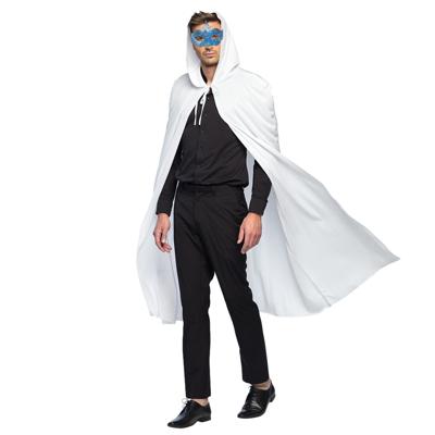 Venetiaans Gemaskerd bal verkleedkleding - Met oogmasker blauw - Lange mantel wit - met capuchon