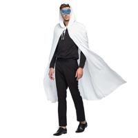 Venetiaans Gemaskerd bal verkleedkleding - Met oogmasker blauw - Lange mantel wit - met capuchon