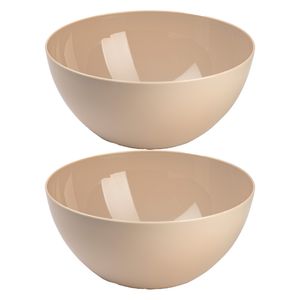 Serveerschaal/saladeschaal - 2x stuks - D23 x H10 cm - kunststof - beige