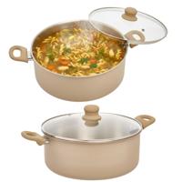 5Five kookpan Paris - 2x - D28 cm - RVS - aluminium - beige/zilver - pannen