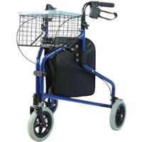 Praktische driewieler rollator met mand en tas