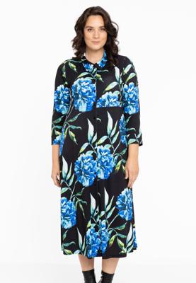 Yoek Lange jurk met knopen | Blauw | Maat 54/56