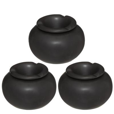 Atmosphera Terras asbak - Set van 3x stuks - stormasbak - keramiek - zwart - 13 x 9 cm - Buiten en b