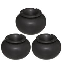 Atmosphera Terras asbak - Set van 3x stuks - stormasbak - keramiek - zwart - 13 x 9 cm - Buiten en b