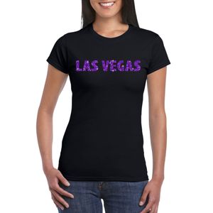 Zwart Las Vegas t-shirt met paarse glitter letters dames