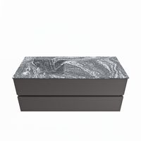 MONDIAZ VICA-DLUX 120cm badmeubel onderkast Dark grey 2 lades. Inbouw wastafel CLOUD links zonder kraangat, kleur Lava.