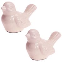 Set van 2x stuks decoratie dieren beeld vogel roze met staart omhoog 12 cm