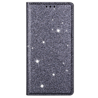 iPhone 15 Pro Max hoesje - Bookcase - Pasjeshouder - Portemonnee - Glitter - TPU - Grijs