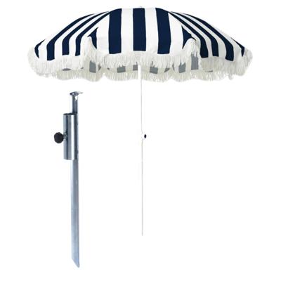 Strand / tuin / camping parasol - met metalen grondharing - blauw/wit - D180 cm - verstelbaar