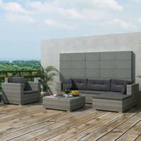 6-delige Loungeset met kussens poly rattan grijs 6-delige Loungeset met kussens poly rattan grijs