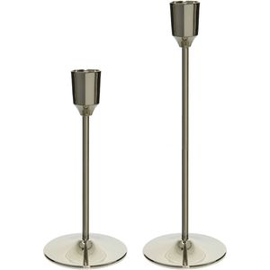 Luxe dinerkaarsen kandelaars set 2x stuks aluminium 15 en 20 cm zilver