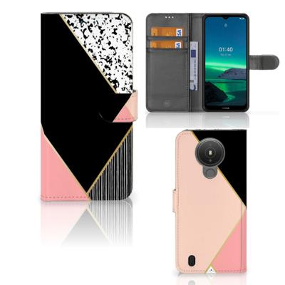 Nokia 1.4 | Book Case | Zwart Roze Vormen
