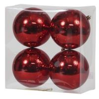 Kerstballen - groot - 4x st - rood - D12 cm - kunststof - glans - kerstversiering