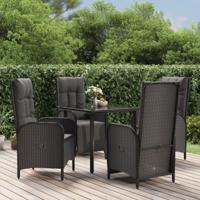 5-delige Tuinset met kussens poly rattan zwart
