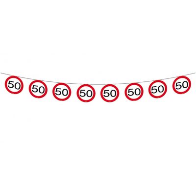 1x Vlaggenlijn versiering 50 jaar verkeersborden 10 meter