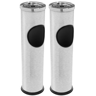 Staande asbak - 2x - zilver - 56 cm - RVS - met afvalbakje - Terrasasbak