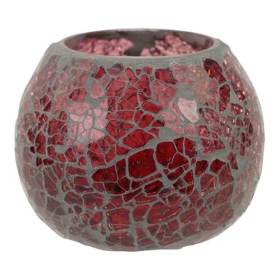 Waxinelichthouder - Gebroken Glas - Roze (ca. 9,5 x 7 cm)
