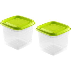 Vershoudbakjes Hega - set van 2x stuks - 0.7 liter - transparant/lime groen - L11 x B11 x H12 cm