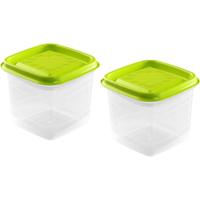 Vershoudbakjes Hega - set van 2x stuks - 0.7 liter - transparant/lime groen - L11 x B11 x H12 cm - thumbnail