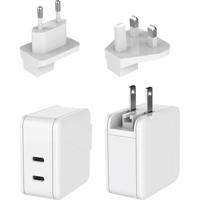 Dehner Elektronik XYPD65CC-ZUZ GaN US foldable with Plug-Set EU/UK white 2xUSB-C AC/DC desktop- en stekkernetvoeding 65 W USB-C USB PD 3.0 Wit Thuis, Binnen