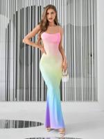 Green Ombre Mermaid Formal Gown - Elegant Sleeveless Long Dress Multicolor / S