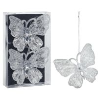 Kersthangers vlinders - 2x st- transparant glitter - 15 cm - kunststof