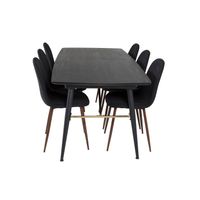 Gold eethoek eetkamertafel uitschuifbare tafel lengte cm 180 / 220 zwart en 6 Polar eetkamerstal zwart. - thumbnail