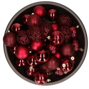 Bellatio Decorations kerstballen - 37x st - donkerrood/bordeaux - 6 cm - kunststof