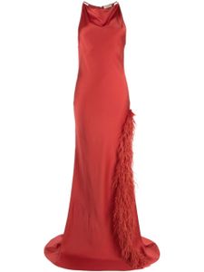 LAPOINTE robe longue satinée bordée de plumes - Rouge