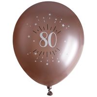 Verjaardag leeftijd ballonnen 80 jaar - 6x - rosegoud - 30 cm - Feestartikelen/versieringen - thumbnail
