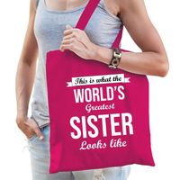 Worlds greatest SISTER kado tasje voor zussen verjaardag roze voor dames   -