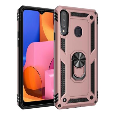 Voor Galaxy A20s Armor schokbestendig TPU + PC beschermende case met 360 graden rotatie houder (Rose goud)
