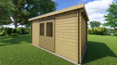 Classicline Blokhut Flevoland vuren groen geïmpregneerd 400x250 cm- Lessenaarsdak- - Van Kooten