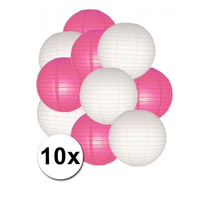 Feestartikelen lampionnen fuchsia/witte 10x