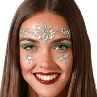 Carnaval verkleden gezicht juwelen/steentjes - stickers - zilver - glitter diamantjes - strass steen - thumbnail