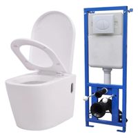 VidaXL Hangend toilet met verborgen stortbak keramiek wit