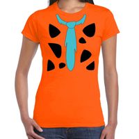 Fred holbewoner kostuum t-shirt oranje voor dames - thumbnail