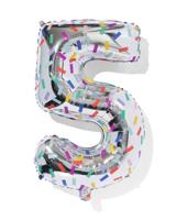 HEMA Folieballon cijfer 5 confetti XL (zilver)