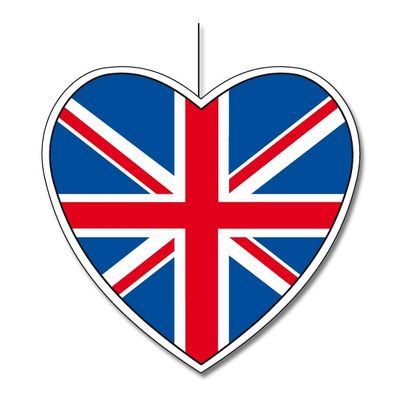 Kartonnen hart met de vlag van Engeland 28 cm