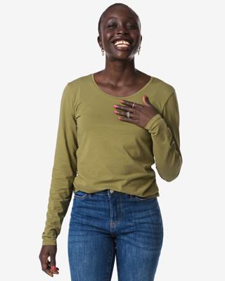 HEMA Dames T-shirt basic o-neck olijf (olijf)