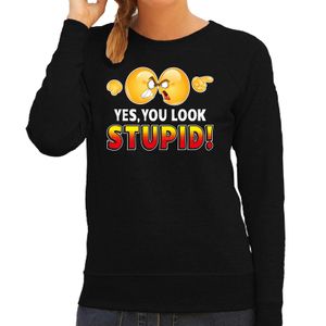 Funny emoticon sweater Yes you look stupid zwart dames