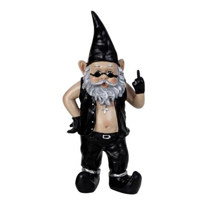 Tuinkabouter beeldje Stoere biker - leren pakje - 32 cm - decoratieve tuinbeeldjes - rocker - middel