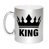 King koffiemok - cadeau beker - zilver - voor een koning - 300 ml - keramiek - zilveren bekers