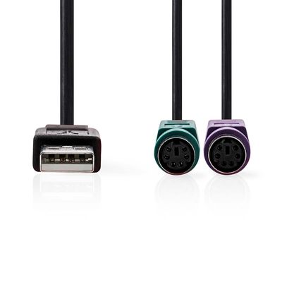 Nedis 2-in-1-Kabel | USB 2.0 | USB-A Male | 2x PS/2 Female | 480 Mbps | 0.30 m | Vernikkeld | Rond | PVC | Zwart | Doos - CCGB60830BK03