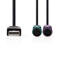Nedis 2-in-1-Kabel | USB 2.0 | USB-A Male | 2x PS/2 Female | 480 Mbps | 0.30 m | Vernikkeld | Rond | PVC | Zwart | Doos - CCGB60830BK03